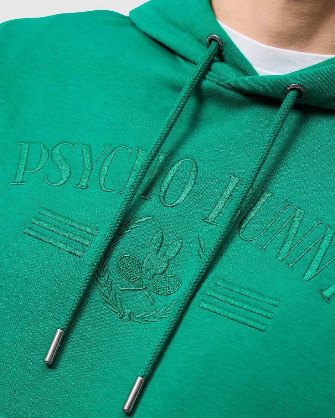 Sweat a Capuche Psycho Bunny Courtside Hoodie Vert Homme | LMJ-77203153